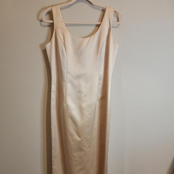 Floor Length Satin Cream Dress by Ever Beauty Formal Size 10 - Picture 3 of 8